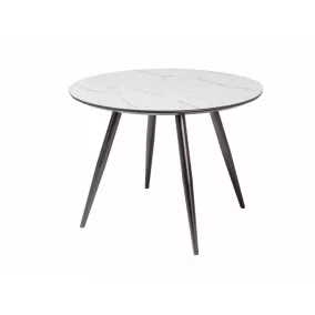   Ideal Márvány Kerek Étkezőasztal Fehér Üveglapos Fekete Fém Lábakkal