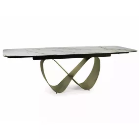   Infinity Ceramic Bővíthető Asztal Edzett Üveg Márvány Fehér Végtelen Dizájn