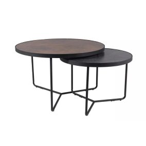   Italia Modern Kerek Edzett Üveg Dohányzóasztal Szett Barna-Szürke