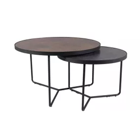   Italia Modern Kerek Edzett Üveg Dohányzóasztal Szett Barna-Szürke