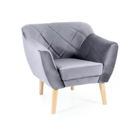 Karo Velvet Bükkfa Fotel Szürke Bársony Kárpitozással