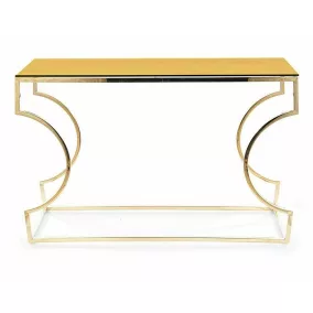 Kenzo C Borostyán Üveg Konzolasztal Arany Íves Vázzal