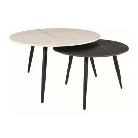   Kora Kerek Kerámia Dohányzóasztal Szett Fekete-Fehér Márvány Hatású