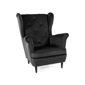 Lady Velvet Elegáns Füles Fotel Bársony Fekete Steppelt