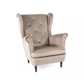 Lady Velvet Elegáns Füles Fotel Bársony Bézs Steppelt