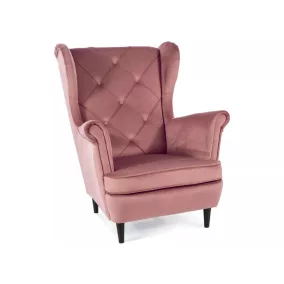 Lady Velvet Antik Rózsaszín Bársony Füles Fotel