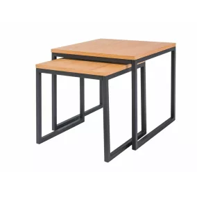 Largo Duo Tölgy Dohányzóasztal Szett Fekete Fém Vázzal