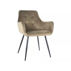   Lemon Bluvel Olívazöld Bársony Étkezőszék Fekete Fémvázas