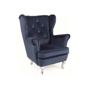   Lili Bluvel Királyi Kék Bársony Gyermekfotel Ezüst Lábakkal