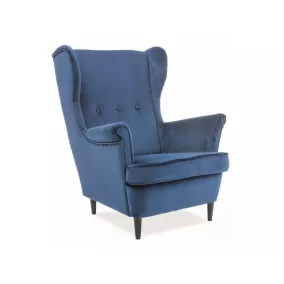   Lord Velvet Királyi Füles Fotel Bársony Tengerészkék Elegáns