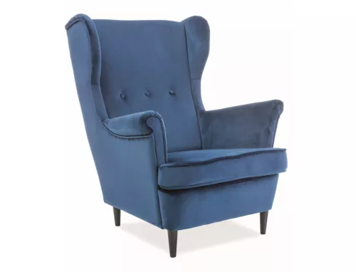 Lord Velvet Királyi Füles Fotel Bársony Tengerészkék Elegáns