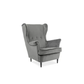 Lord Velvet Füles Fotel Bársony Szürke Elegáns