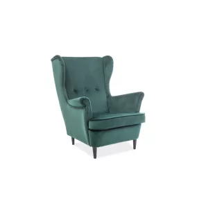 Lord Velvet Királyi Füles Fotel Bársony Zöld Elegáns