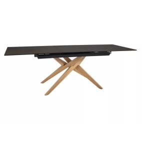   Loreto Ceramic Kihúzható Étkezőasztal Matt Bronz Üvegkerámia Tölgyfa Lábakkal