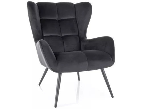 Louis Velvet Fekete Bársony Füles Fotel Fém Lábakkal