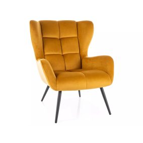  Louis Velvet Füles Fotel Curry Bársony Fekete Fém Lábakkal