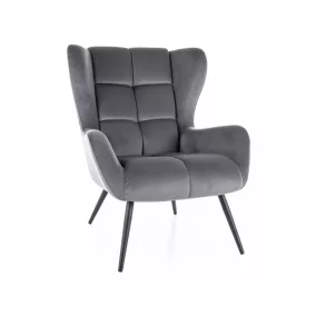   Louis Velvet Füles Fotel Szürke Bársony Fekete Fém Lábakkal