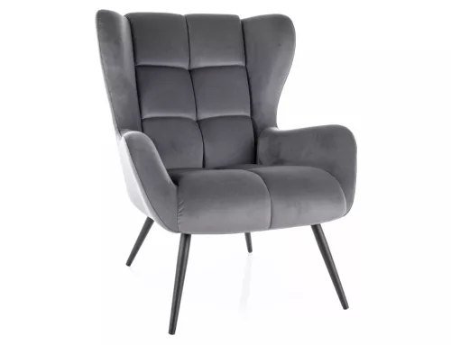 Louis Velvet Füles Fotel Szürke Bársony Fekete Fém Lábakkal