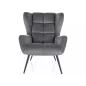   Louis Velvet Füles Fotel Szürke Bársony Fekete Fém Lábakkal