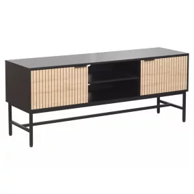   Mago RTV1 Modern TV Szekrény Laminált Tölgy-Fekete Bordázott Ajtókkal