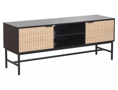 Mago RTV1 Modern TV Szekrény Laminált Tölgy-Fekete Bordázott Ajtókkal