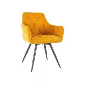   Mango Vardo Forgó Étkezőszék Curry Sárga Kárpittal és Matt Fekete Fémlábakkal