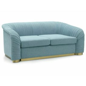   Melva Luxus Kétszemélyes Kék Szövet Kanapé Arany Fémlábakkal