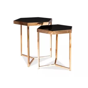   Milos Luxus Edzett Üveg Dohányzóasztal Szett Fekete-Pezsgő