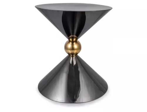 Mira Rozsdamentes Acél Dohányzóasztal Fekete Magasfényű Arany Díszgömbbel