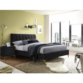 Mirage Velvet Fekete Bársony Franciaágy Arany Lábakkal