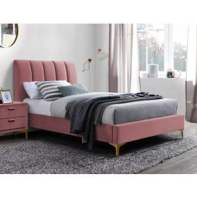   Mirage Velvet Antik Rózsaszín Bársony Egyszemélyes Ágy Arany Lábakkal