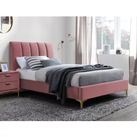   Mirage Velvet Antik Rózsaszín Bársony Egyszemélyes Ágy Arany Lábakkal