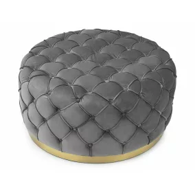 Mira Velvet Kerek Puff Szürke Bársony Arany Tűzött