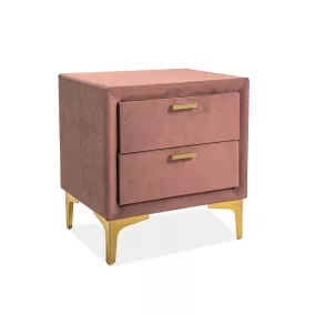   Monako Velvet Antik Rózsaszín Bársony Éjjeliszekrény Arany Lábakkal
