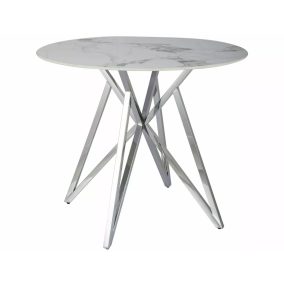   Murano Kerek Kerámia Étkezőasztal Fehér Márvány Króm Vázzal