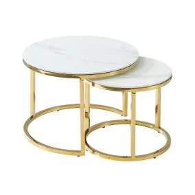   Muse II Luxus Márvány Hatású Dohányzóasztal Szett Arany Vázzal