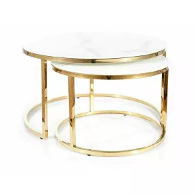   Muse Luxus Márvány Hatású Dohányzóasztal Szett Arany Vázzal