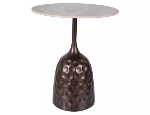 Mutti Kerek Dohányzóasztal Kerámia Márványhatású Szürke Antik Bronz