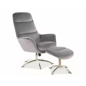 Nixon Luxus Bársony Pihenőfotel Lábtartóval Szürke