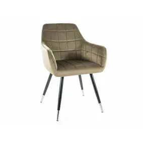   Nuxe Velvet Olíva Bársony Étkezőszék Fekete-Króm Lábakkal