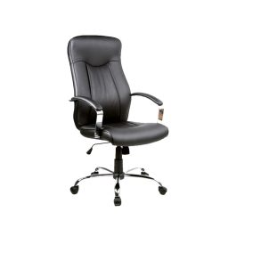 Q-052 Ergonomikus Műbőr Forgószék Fekete Króm TILT