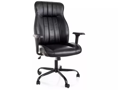 Q-093 Forgó Irodai Fotel Fekete Öko-bőr TILT Mechanizmussal 3D Kartámasszal
