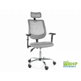   Q-118R Ergonomikus Hálós Forgószék Szürke Állítható Fejtámlával