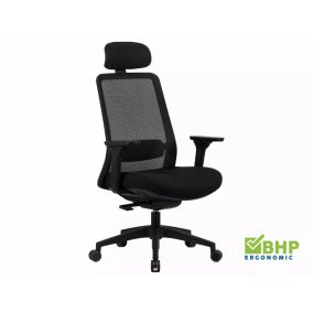 Q-718H Ergonomikus Hálós Forgószék Fejtámlával Fekete