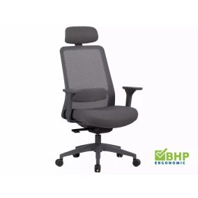 Q-718H Ergonomikus Hálós Forgószék Szürke Fejtámlával