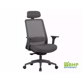 Q-718H Ergonomikus Hálós Forgószék Szürke Fejtámlával