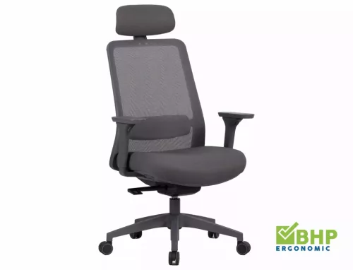 Q-718H Ergonomikus Hálós Forgószék Szürke Fejtámlával