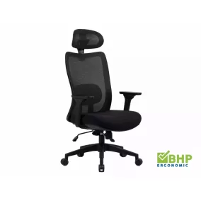 Q-724H Ergonomikus Hálós Forgószék Fejtámlával Fekete