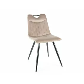   Orfe Velvet Bársony Étkezőszék Sötét Bézs Fekete Fém Lábakkal