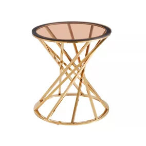   Ottavia Kerek Edzett Borostyán Üveg Dohányzóasztal Arany Geometrikus Vázzal